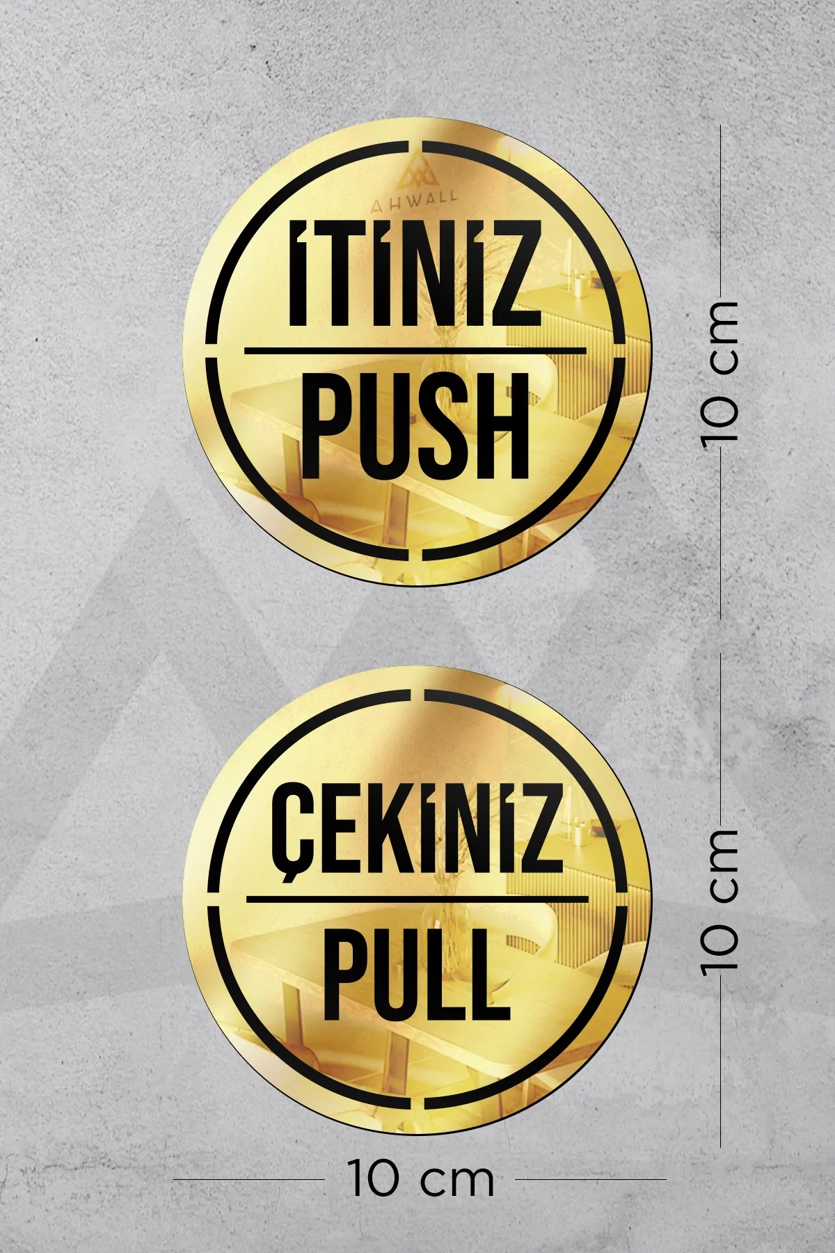 Dekoratif Pleksi Aynalı İtiniz/Çekiniz Uyarı Levhası, Gümüş