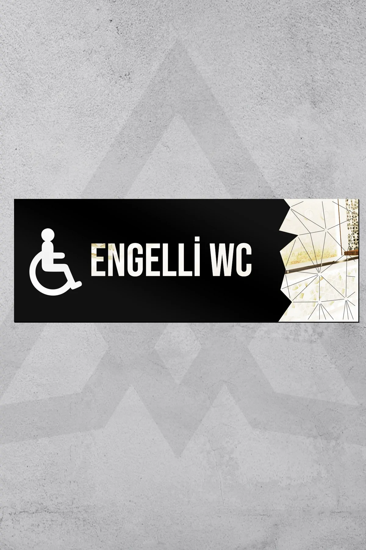 Dekoratif Aynalı Kapı İsimliği Engelli WC Tabelası İkonlu, Gümüş